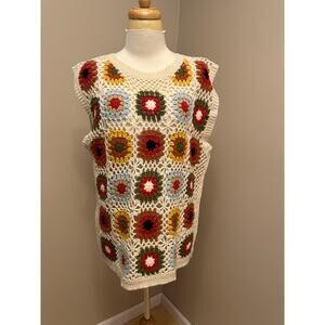 NWT Art of Rhetoric Crochet Granny Square Sweater Vest Sz Large
